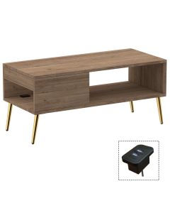 Mahmayi Modern Coffee Table with BS02 USB Port, Side Compartment and Storage Shelf Truffle Davos Oak Ideal for Living Room, Study Room and Office