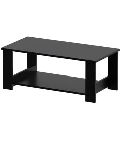 Mahmayi Modern Coffee Table with Two Tier Storage Shelf Black Ideal for Living Room, Study Room and Office