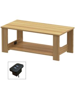 Mahmayi Modern Coffee Table with BS02 USB Port and Two Tier Storage Shelf Coco Bolo Ideal for Living Room, Study Room and Office