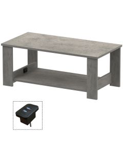 Mahmayi Modern Coffee Table with BS02 USB Port and Two Tier Storage Shelf Light Grey Chicago Concrete Ideal for Living Room, Study Room and Office