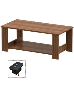 Mahmayi Modern Coffee Table with BS02 USB Port and Two Tier Storage Shelf Natural Dijon Walnut Ideal for Living Room, Study Room and Office