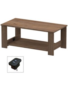 Mahmayi Modern Coffee Table with BS02 USB Port and Two Tier Storage Shelf Truffle Davos Oak Ideal for Living Room, Study Room and Office