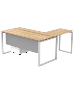Mahmayi Carre 5114L L-Shaped Modern Workstation Desk with Storage Drawer, Computer Desk, Square Metal Legs with Modesty Panel Coco Bolo Ideal for Home, Office
