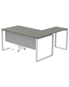 Mahmayi Carre 5114L L-Shaped Modern Workstation Desk with Storage Drawer, Computer Desk, Square Metal Legs with Modesty Panel Grey Ideal for Home, Office