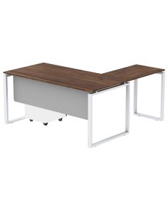 Mahmayi Carre 5114L L-Shaped Modern Workstation Desk with Storage Drawer, Computer Desk, Square Metal Legs with Modesty Panel Truffle Davos Oak Ideal for Home, Office