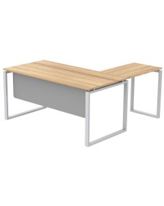 Mahmayi Carre 5114L L-Shaped Modern Workstation Desk without Drawer, Computer Desk, Square Metal Legs with Modesty Panel Coco Bolo Ideal for Home, Office