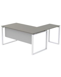 Mahmayi Carre 5114L L-Shaped Modern Workstation Desk without Drawer, Computer Desk, Square Metal Legs with Modesty Panel Grey Ideal for Home, Office