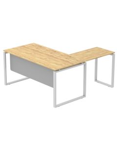 Mahmayi Carre 5114L L-Shaped Modern Workstation Desk without Drawer, Computer Desk, Square Metal Legs with Modesty Panel Natural Davos Oak Ideal for Home, Office