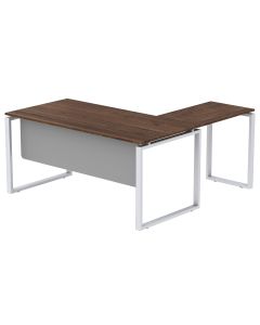 Mahmayi Carre 5114L L-Shaped Modern Workstation Desk without Drawer, Computer Desk, Square Metal Legs with Modesty Panel Truffle Davos Oak Ideal for Home, Office