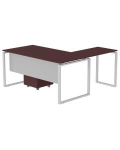Mahmayi Carre 5116L L-Shaped Modern Workstation Desk with Storage Drawer, Computer Desk, Square Metal Legs with Modesty Panel Apple Cherry Ideal for Home, Office