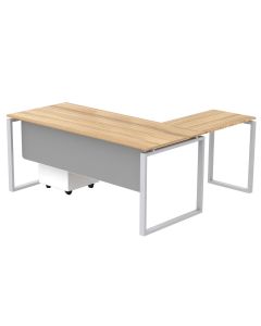Mahmayi Carre 5116L L-Shaped Modern Workstation Desk with Storage Drawer, Computer Desk, Square Metal Legs with Modesty Panel Coco Bolo Ideal for Home, Office