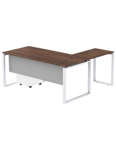 Mahmayi Carre 5116L L-Shaped Modern Workstation Desk with Storage Drawer, Computer Desk, Square Metal Legs with Modesty Panel Truffle Davos Oak Ideal for Home, Office