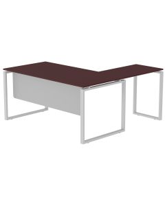 Mahmayi Carre 5116L L-Shaped Modern Workstation Desk without Drawer, Computer Desk, Square Metal Legs with Modesty Panel Apple Cherry Ideal for Home, Office