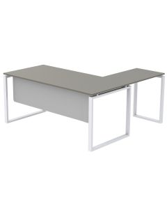 Mahmayi Carre 5116L L-Shaped Modern Workstation Desk without Drawer, Computer Desk, Square Metal Legs with Modesty Panel Grey Ideal for Home, Office