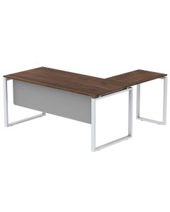 Mahmayi Carre 5116L L-Shaped Modern Workstation Desk without Drawer, Computer Desk, Square Metal Legs with Modesty Panel Truffle Davos Oak Ideal for Home, Office