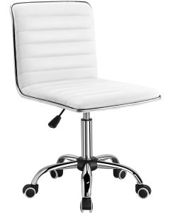 Mahmayi White Leather Swivel Executive Chair Stylish Ribbed Mid Back Design Ideal for Office, Home and Workspace