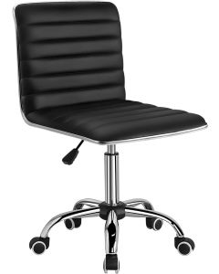 Mahmayi Black Leather Swivel Executive Chair Stylish Ribbed Mid Back Design Ideal for Office, Home and Workspace