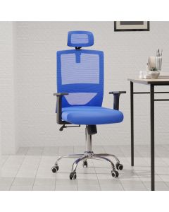 Mahmayi TJ HY-902 Medium Back Mesh Office chair with Lumbar Support with Headrest Blue