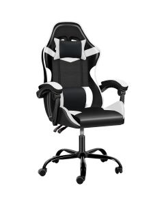 Mahmayi Gaming Chair Ergonomic Video Game Computer Chair, Backrest and Seat Height Adjustable, Swivel Recliner Chair Black and White for Office, Gaming Station, Home