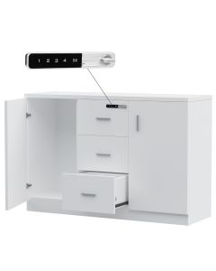 Mahmayi Carre 1147 Storage Cabinet with 3 Storage Drawer and 2 Side Door with Touch Screen Digital Lock Ideal for Home and Office, White