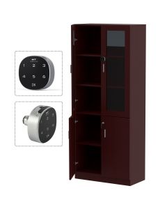 Mahmayi Argent 1123 Full Height Bookshelf Cabinet with Digital Lock Sturdy and Elegant Wooden Bookshelf Ideal for Home and Office, Apple Cherry