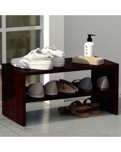 Mahmayi 2-Tier Stackable Shoe Rack, Wooden 2-Shelf Shoe Shoes Organizer Storage Shelf Ideal for Entryway Hallway, Bathroom and Living Room, Dark Walnut