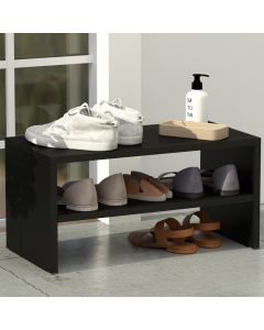 Mahmayi 2-Tier Stackable Shoe Rack, Wooden 2-Shelf Shoe Shoes Organizer Storage Shelf Ideal for Entryway Hallway, Bathroom and Living Room, Black