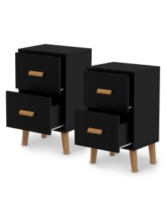 Mahmayi 303-2 Modern Wooden Side Table Storage Unit Black Melamine Pack of 2