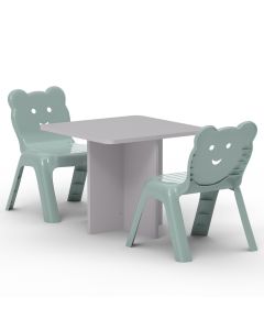Mahmayi CH01 Child Desk(60X50) Light Grey with 2 X CHC1 Child Plastic Chair Light Grey Combo