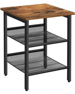 Mahmayi LET23X Nightstand with 2 Adjustable Mesh Shelves, Side Table for Living Room End Table - Rustic Brown