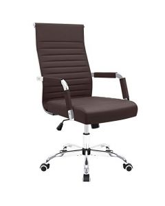 Furmax Ribbed Office Desk Mid-Back PU Leather Executive Conference Chair - Brown