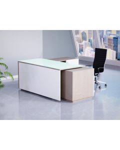 Mahmayi Light Concrete and Premium White GED-3 Glass Executive Desk 180 cm