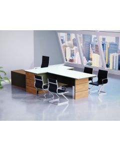 Mahmayi Natural Dijon Walnut + Grey GED-5 Glass Executive Desk 320 cm