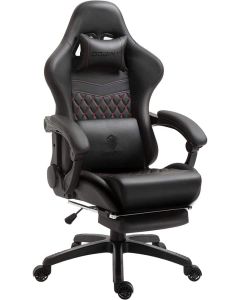 Dowinx Gaming Chair Office Chair PC Chair with Massage Lumbar Support, Racing Style PU Leather High Back Adjustable Swivel Task Chair with Footrest (Black&Red)