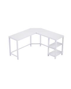 Mahmayi Modern ZCD-21A L-Shaped White Computer Workstation Table with 2 Storage Shelves L-Shaped Computer Desk for Home and Office, Workstation (D138xW138xH75cm)