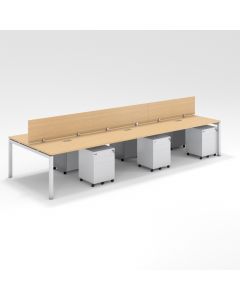 Shared Structure 6 Seater in Oak Color with Wood Dividers with Drawers without Mesh Chairs and Worktop W140cm x D75cm