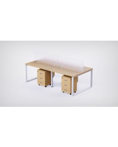 Mahmayi 4 Seater Loop Shared Structure in Oak color with Polycarbonate Divider, with Drawer & without Mesh Chair  - W100cm X D60cm Each Worktop Size