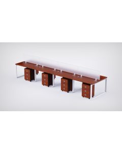 Mahmayi 8 Seater Loop Shared Structure in Apple Cherry color with Polycarbonate Divider, without Drawer & without Mesh Chair  - W100cm X D75cm Each Worktop Size