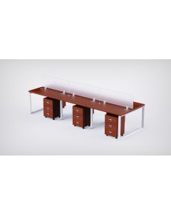 Mahmayi 6 Seater Loop Shared Structure in Apple Cherry color with Polycarbonate Divider, with Drawer & without Mesh Chair  - W160cm x D60cm Each Worktop Size