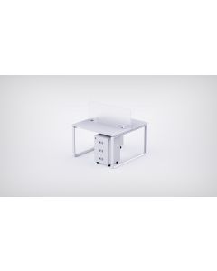 Mahmayi 2 Seater Loop Shared Structure in White color with Polycarbonate Divider, with Drawer & without Mesh Chair  - W180cm x D60cm Each Worktop Size