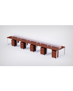 Mahmayi 10 Seater Loop Shared Structure in Apple Cherry color with Polycarbonate Divider, with Drawer & without Mesh Chair  - W100cm X D60cm Each Worktop Size