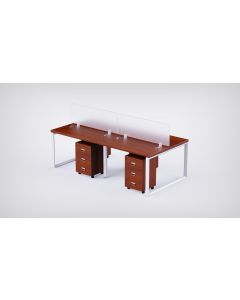 Mahmayi 4 Seater Loop Shared Structure in Apple Cherry color with Polycarbonate Divider, with Drawer & without Mesh Chair  - W180cm x D60cm Each Worktop Size