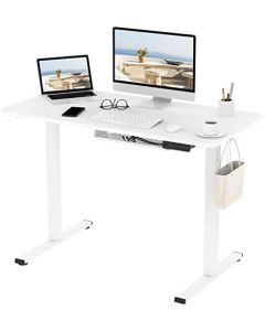 Mahmayi ET150 Height Adjustable Standing Desk with USB Charging and Wooden Top - White