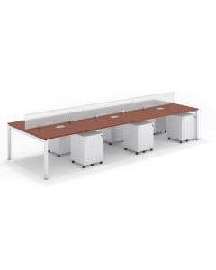 Shared Structure 6 Seater in Apple Cherry Color with Polycarbonate Dividers with Drawers without Mesh Chairs and Worktop W180cm x D60cm