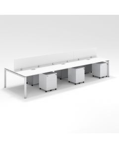 Shared Structure 6 Seater in White Colorwith Wood Dividers with Drawers without Mesh Chairs and Worktop W140cm x D75cm