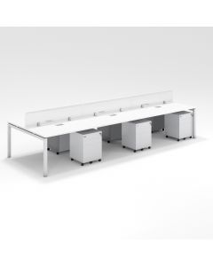 Shared Structure 6 Seater in White Color with Polycarbonate Dividers with Drawers without Mesh Chairs and Worktop W100cm x D60cm