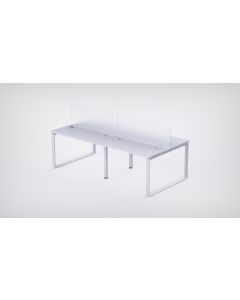 Mahmayi 4 Seater Loop Shared Structure in White color with Polycarbonate Divider, without Drawer & without Mesh Chair  - W140cm x D75cm Each Worktop Size