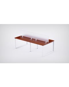 Mahmayi 4 Seater Loop Shared Structure in Apple Cherry color with Polycarbonate Divider, without Drawer & without Mesh Chair  - W180cm x D75cm Each Worktop Size