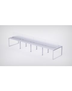 Mahmayi 8 Seater Loop Shared Structure in White color with Polycarbonate Divider, without Drawer & without Mesh Chair  - W100cm X D75cm Each Worktop Size