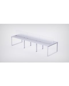 Mahmayi 6 Seater Loop Shared Structure in White color with Polycarbonate Divider, without Drawer & without Mesh Chair  - W120cm X D75cm Each Worktop Size